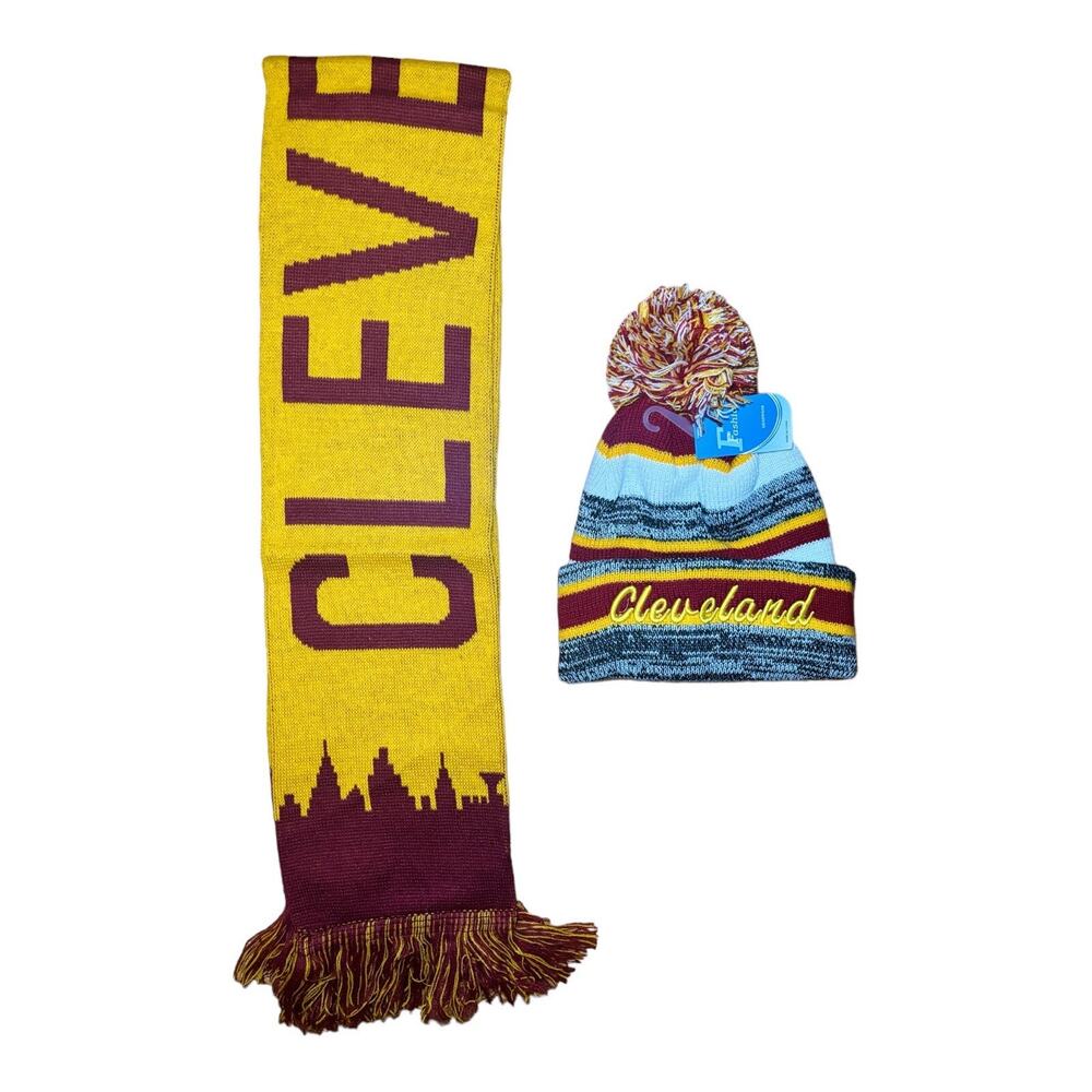 Cleveland Cavaliers Beanie Scarf Set Winter Knit Hat Scarf NBA Style Warm Yellow